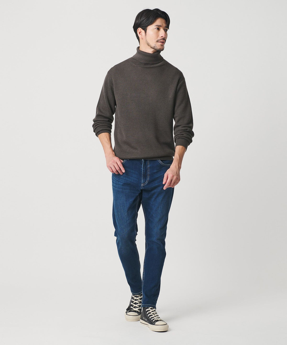 WARDROBE SMART 可機洗羊毛混紡羅紋高領毛衣