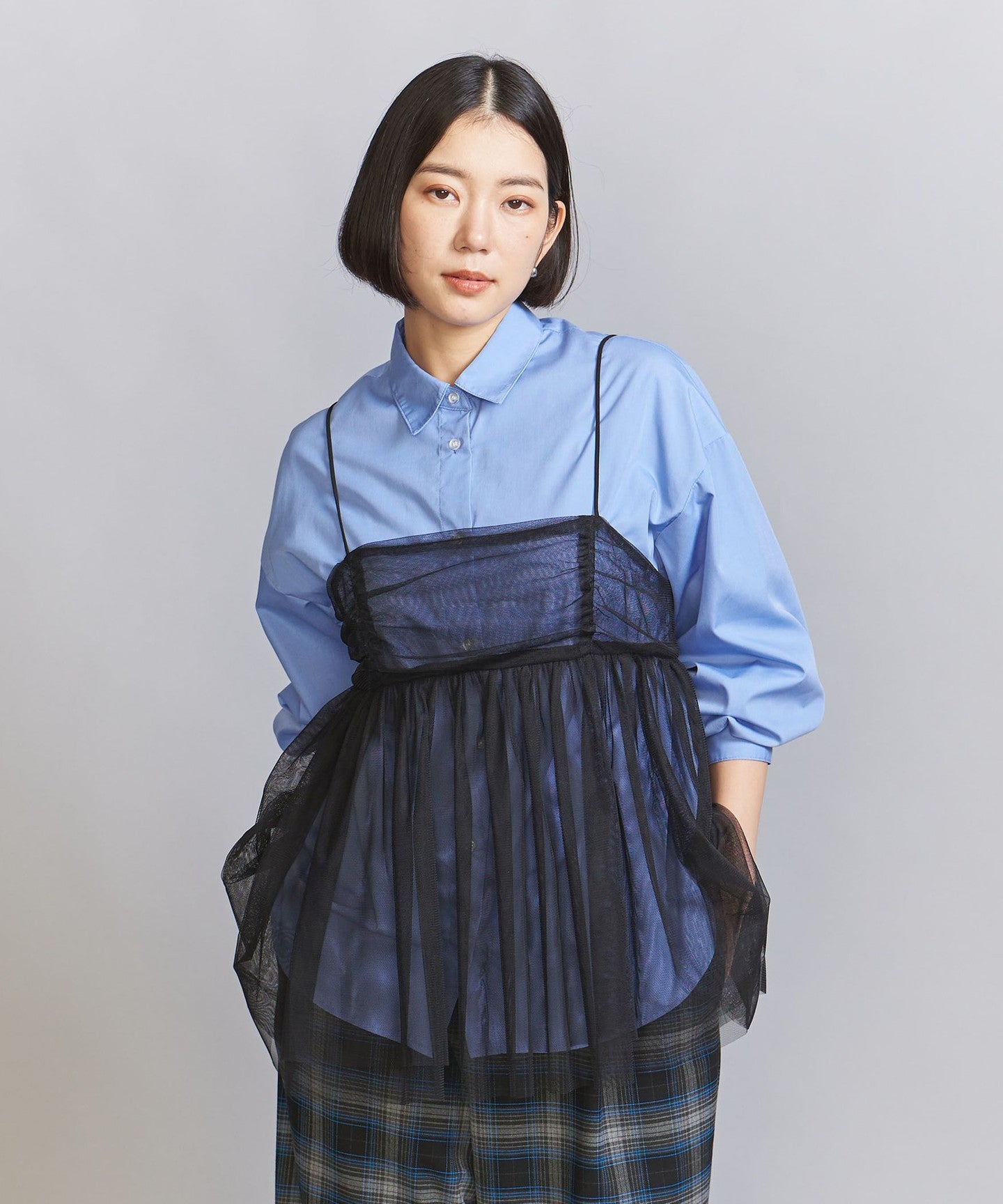 Shirt & Tulle Camisole Layered Set -3WAY-