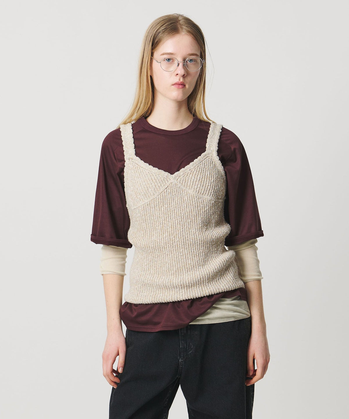 <AEWEN MATOPH> Mixed Yarn Knit Camisole BEIGE