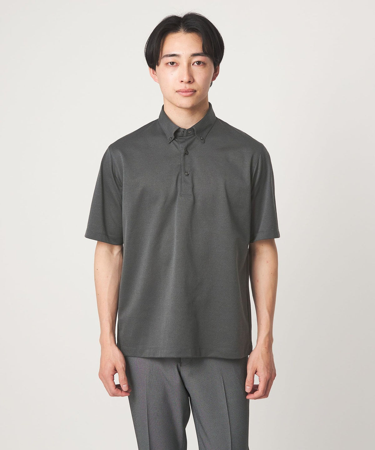 Cotton Polyester Jacquard Narrow Button-Down Polo Shirt