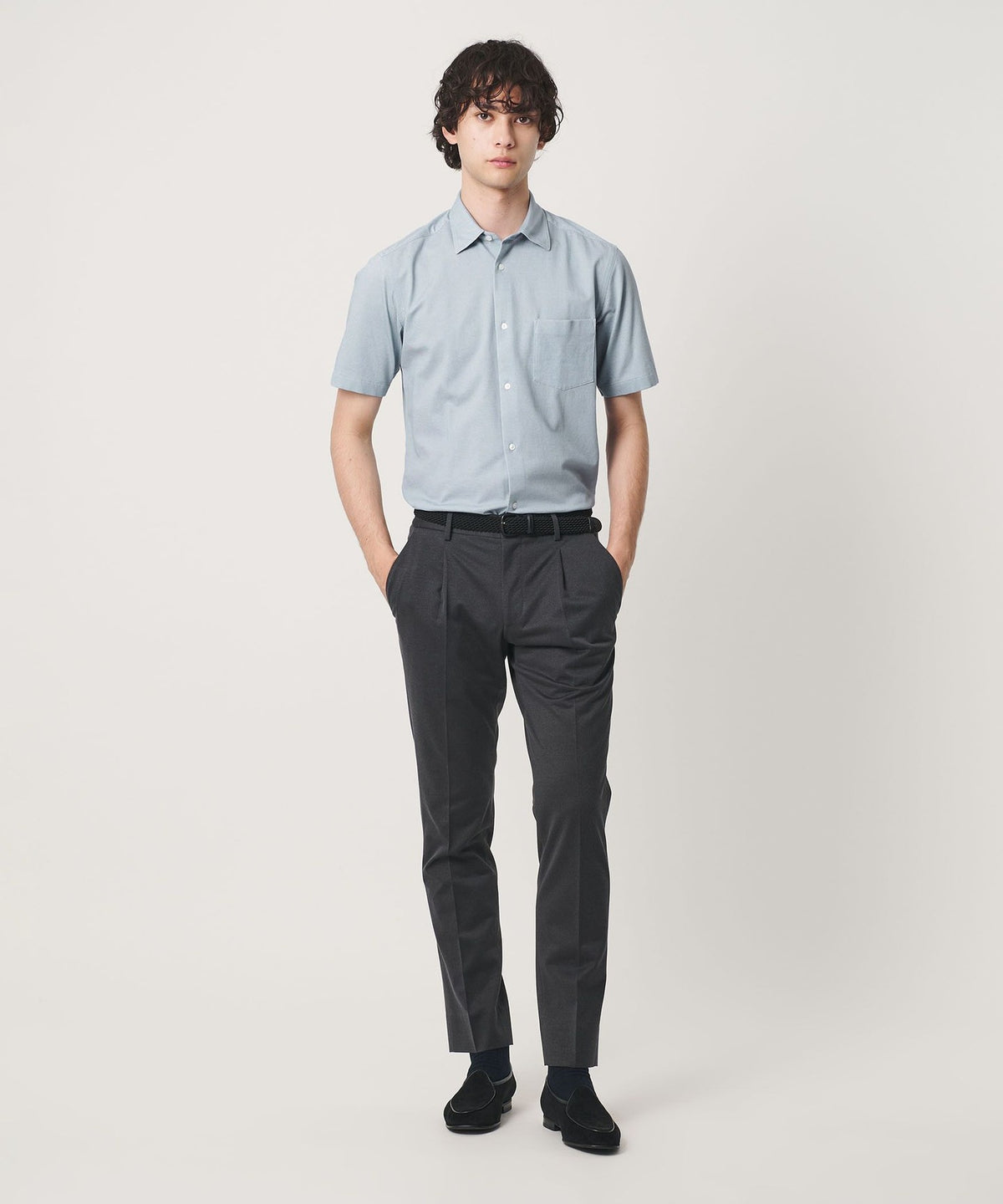 COMFORT EASY-MODEL Anti-Bacterial & Deodorizing Royal Oxford Short-Sleeve Semi-Wide Collar Shirt
