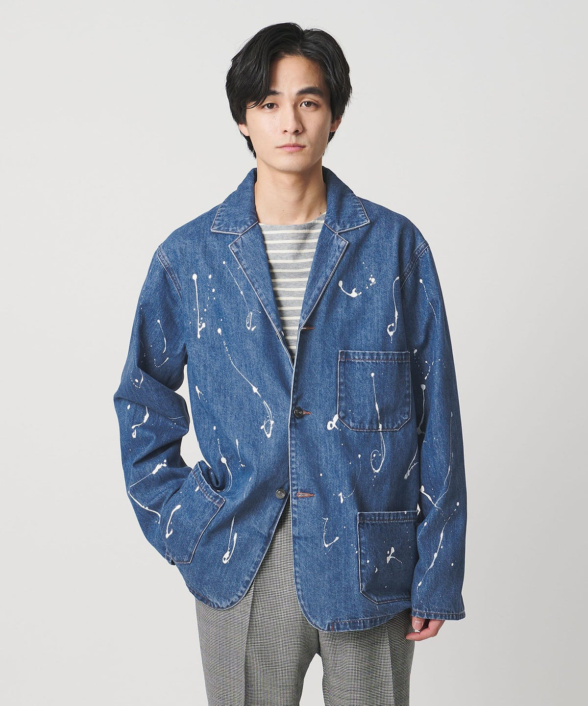 Modèle exclusif <WESCOT> : Salopette en denim à peinture éclaboussée