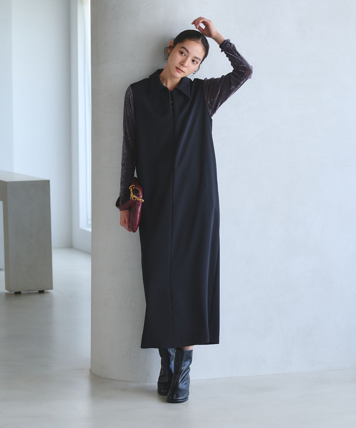 【網路限定 Wardrobe DAILY MINIMAL】雙層斜紋布 翻領洋裝 可水洗