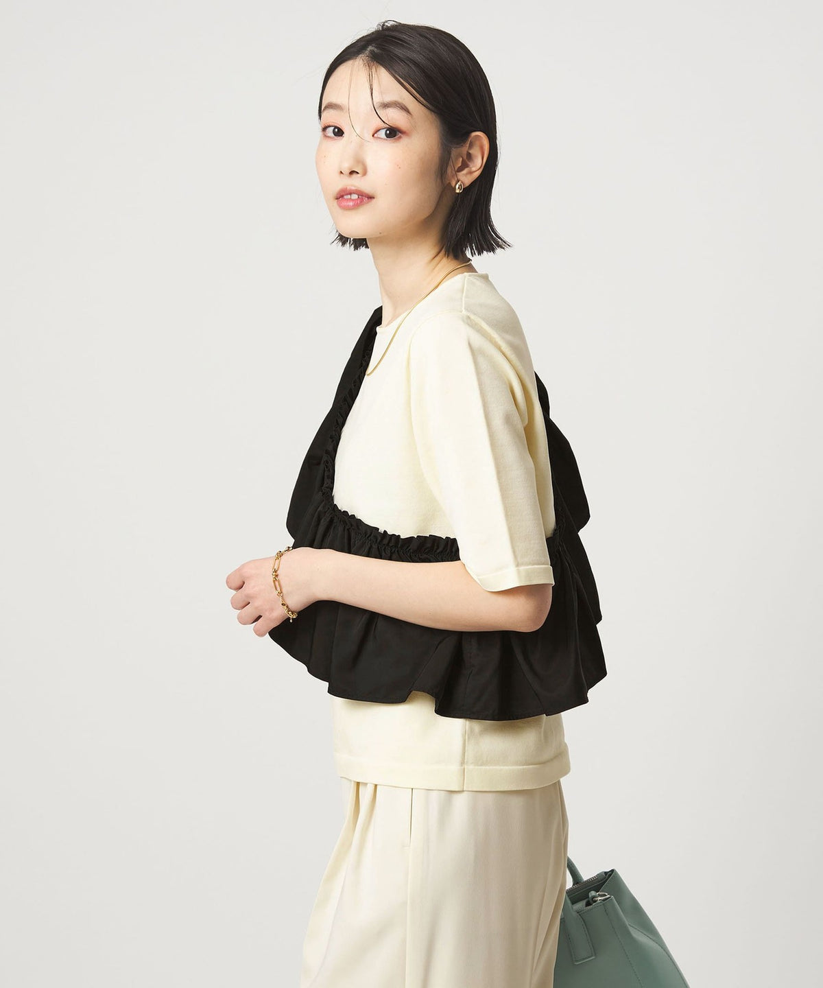 Washable Frill Panel 3/4 Sleeve Knit Pullover