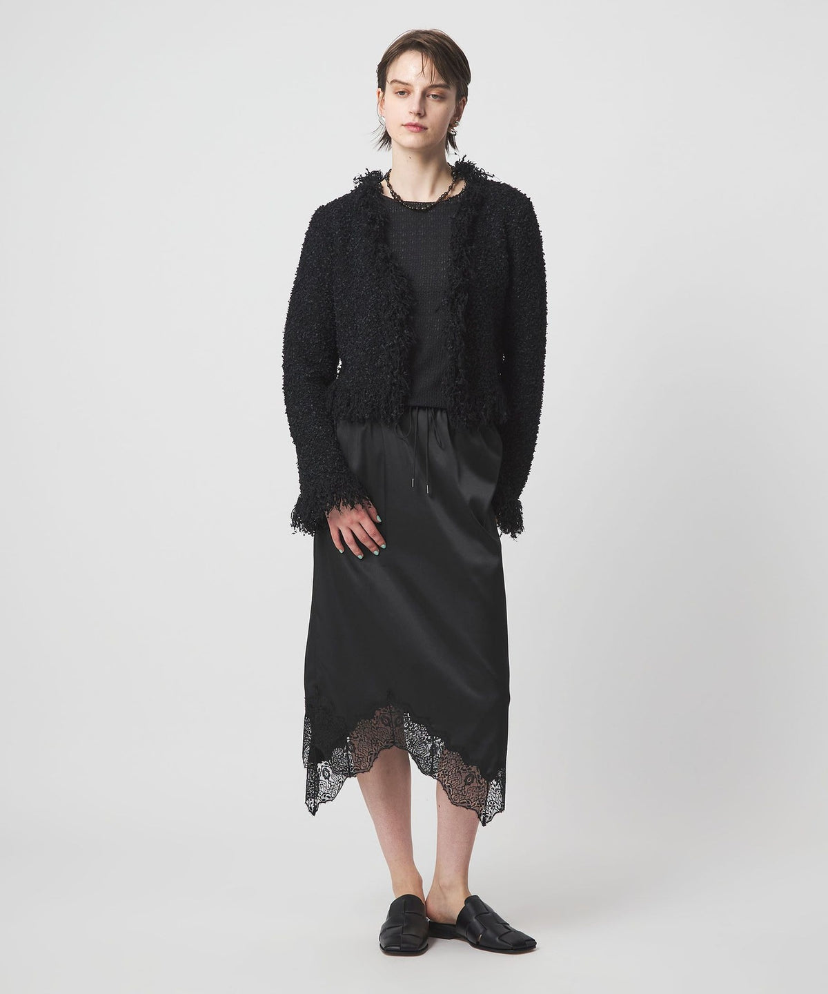 <ASTRAET> Satin Lace Hem Skirt