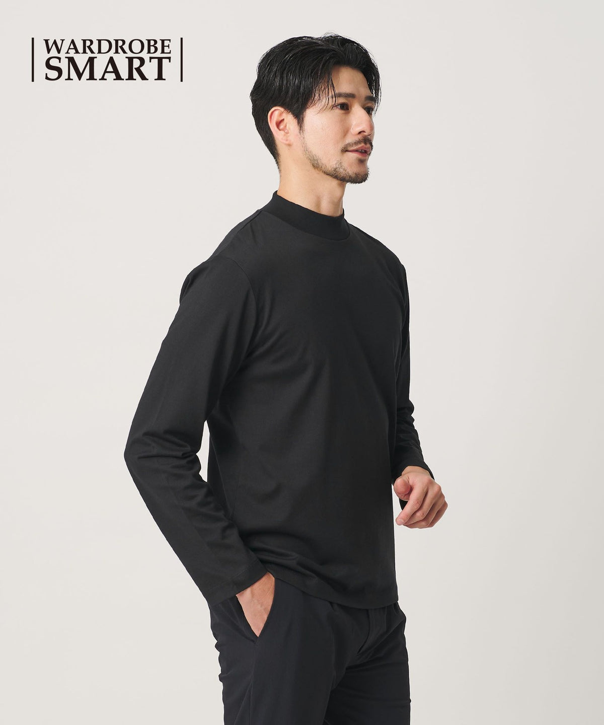 【WEB 한정 WARDROBE SMART】클리어 가스 코튼 모크넥 티셔츠【항균 방취】