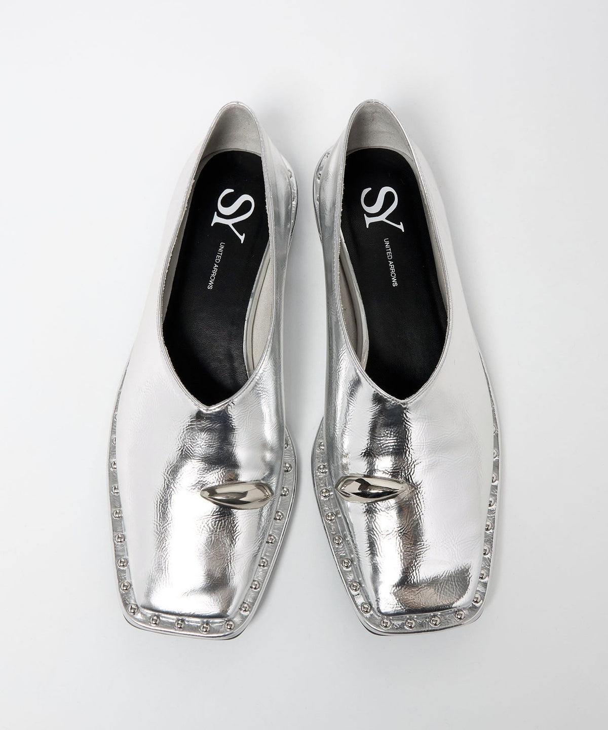 <SY> Square Toe Flats with Metal Toe Detail