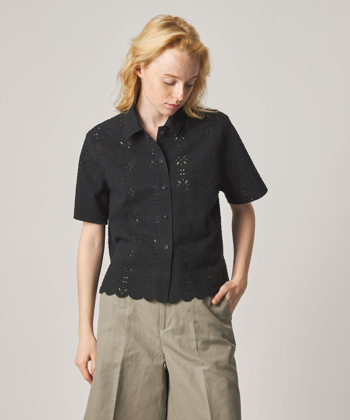 <Steven Alan>蕾丝短袖衬衫