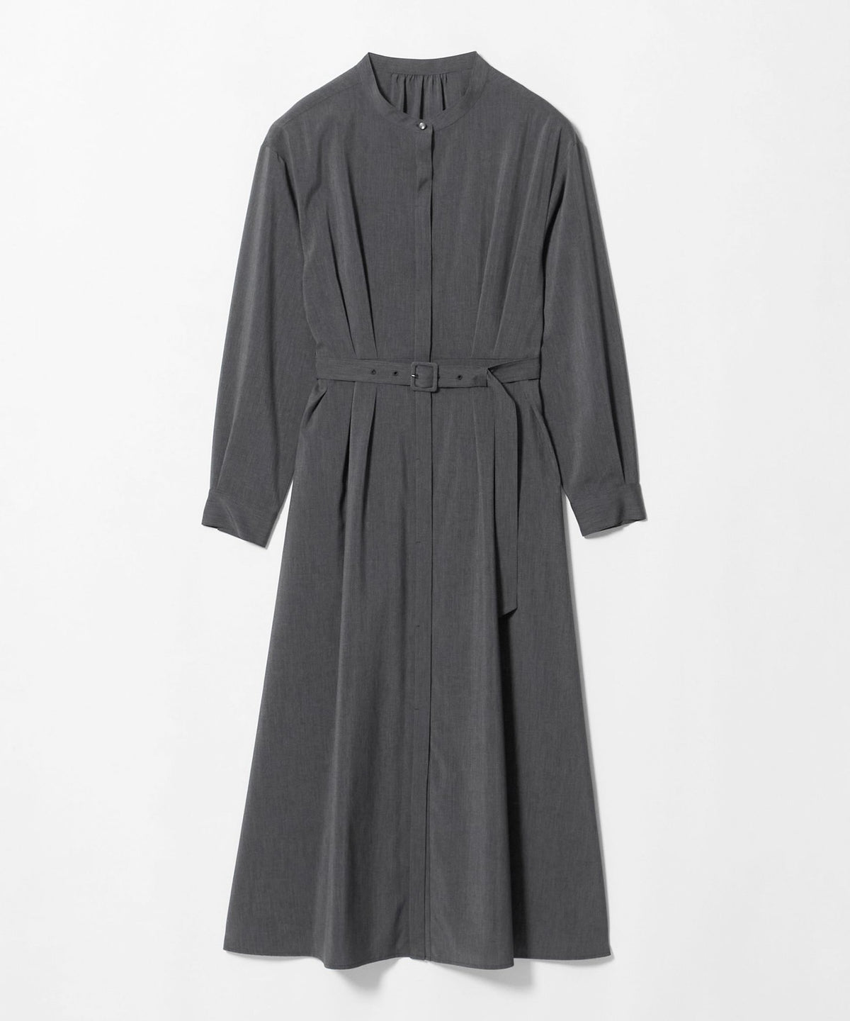 Belted Flare Long-Sleeve Dress