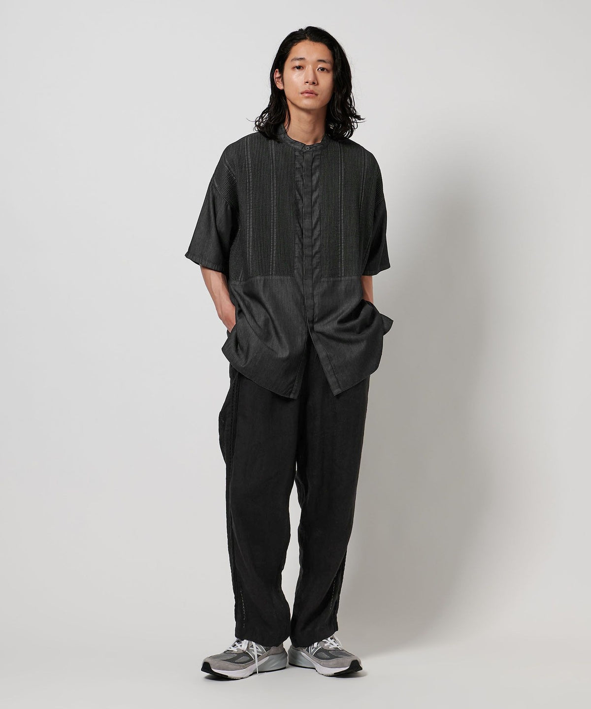 Exclusive <Pheeta> Trinity Short-Sleeve Black Denim Shirt Men's / 013-UAMens2B