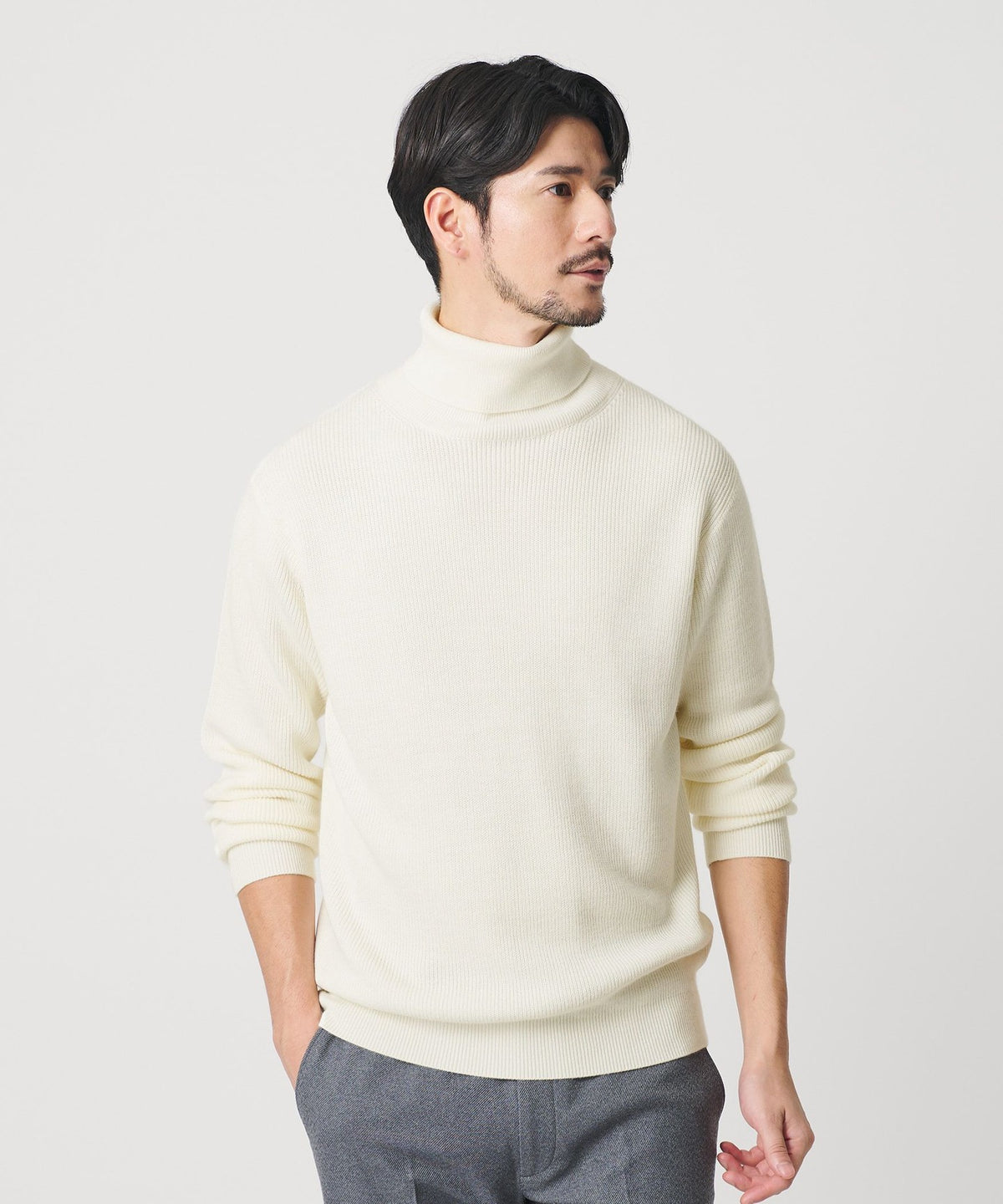 WARDROBE SMART 可機洗羊毛混紡羅紋高領毛衣