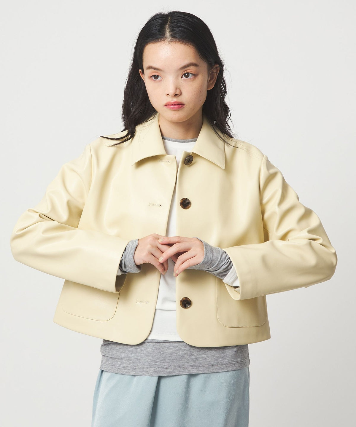 <EMMEL REFINES> EM Leather-like Short Blouson
