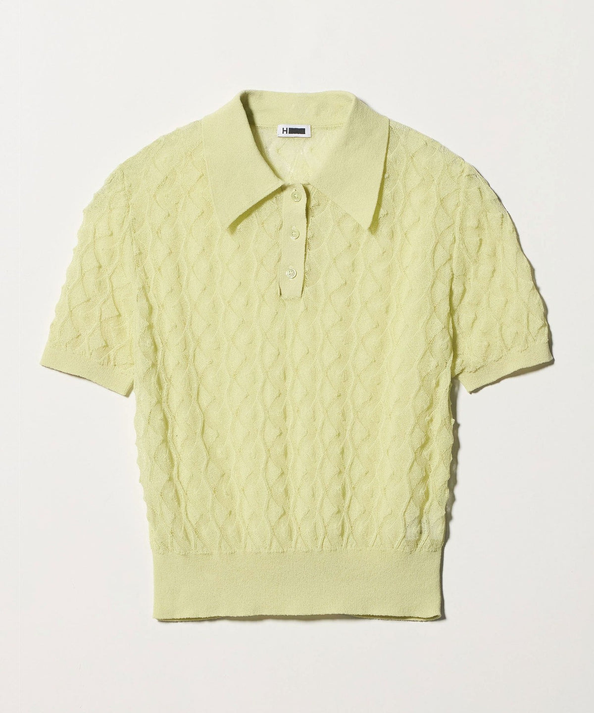 <H> Cotton-Nylon Openwork Polo Collar Knit