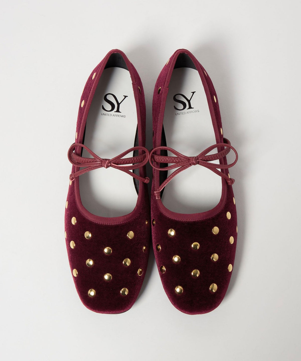 <SY> Multi-Studded Velvet Ballet Flats