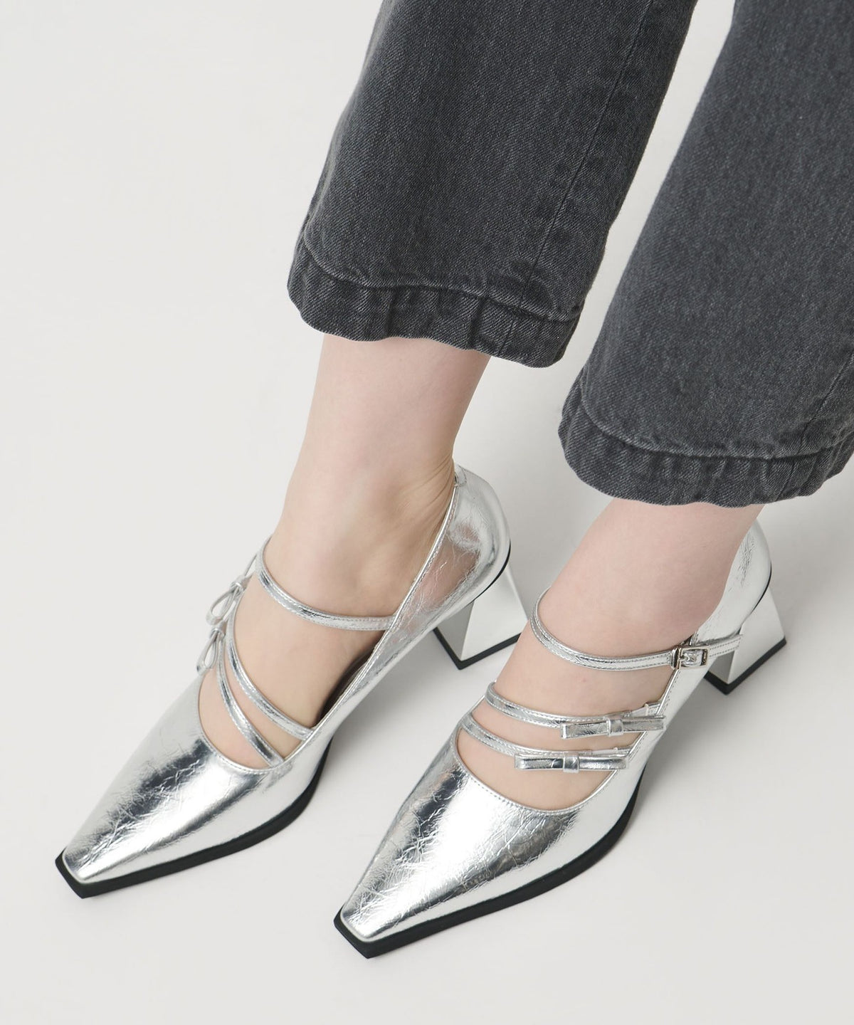 <SY> Double Ribbon Square Toe Pumps 60