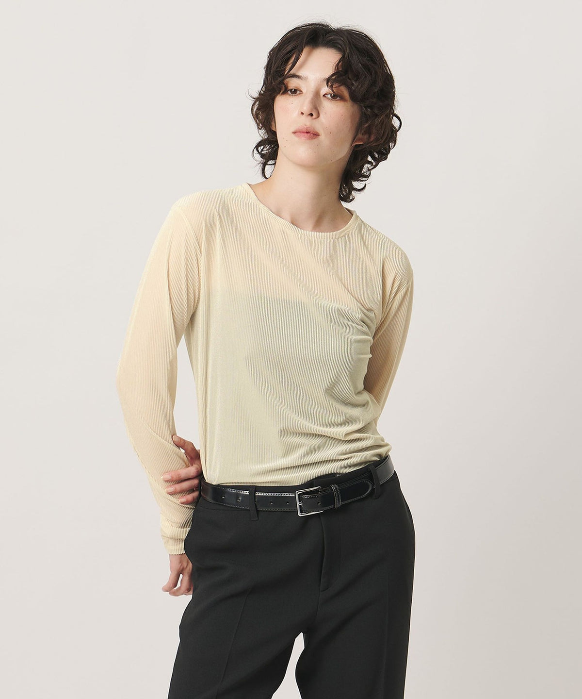 <MARW UNITED ARROWS> Sheer Velour Ribbed Long Sleeve Top