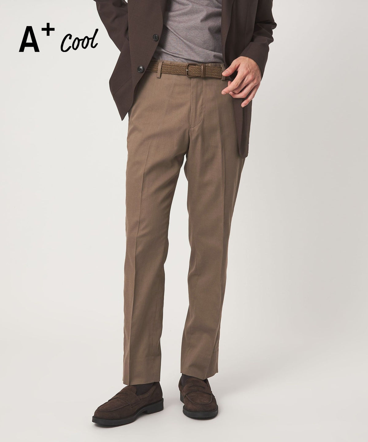 A+ COOL Royal Oxford Standard No-Pleat Slacks - Washable, Contact Cooling, Quick-Drying, Adjustable Waist -