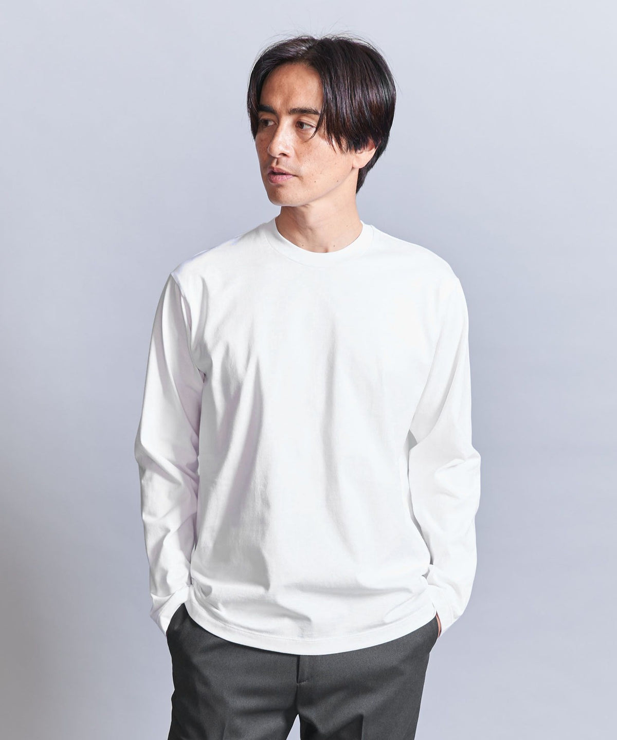 高支數精梳棉圓領長袖上衣