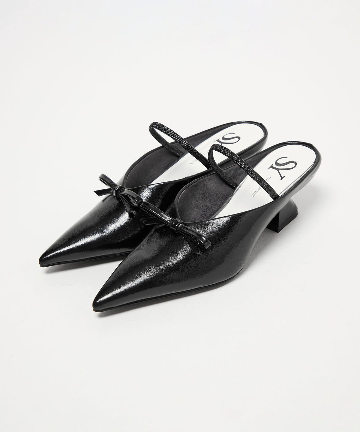 <SY> Sandales mules à talon sculpté et ruban