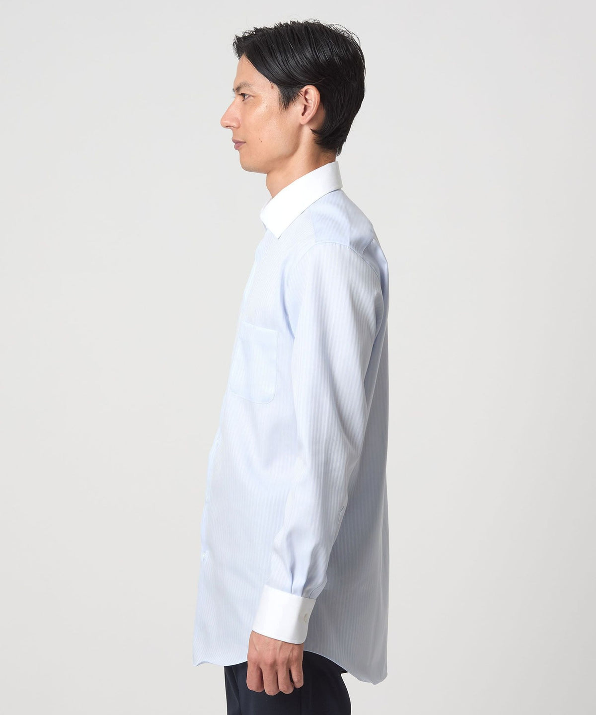 Cotton Shadow Stripe Cleric Wide Collar Dress Shirt - Easy Iron -