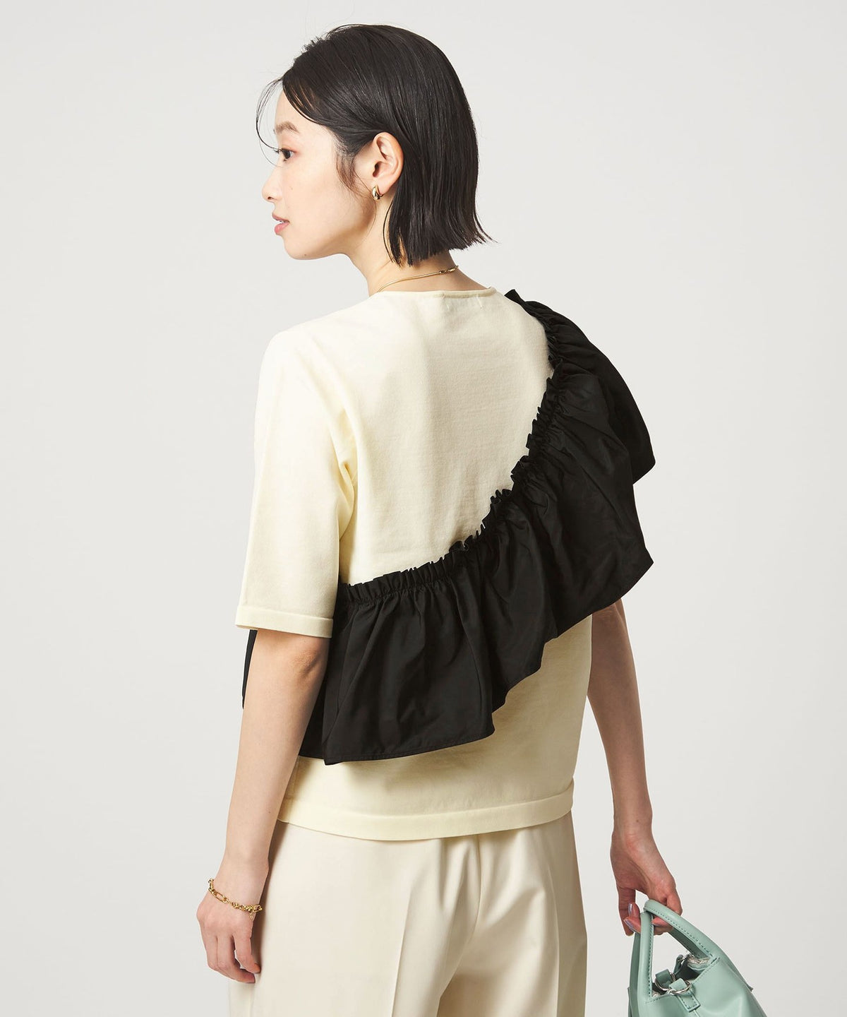 Washable Frill Panel 3/4 Sleeve Knit Pullover