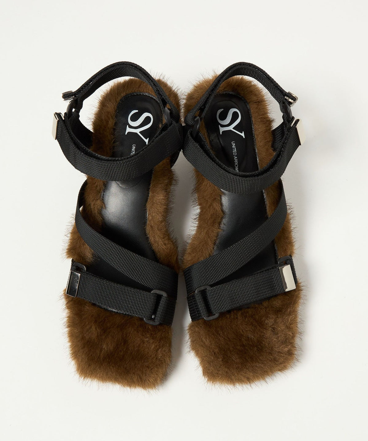<SY> Metal Heel Faux Fur Sandals 50↑