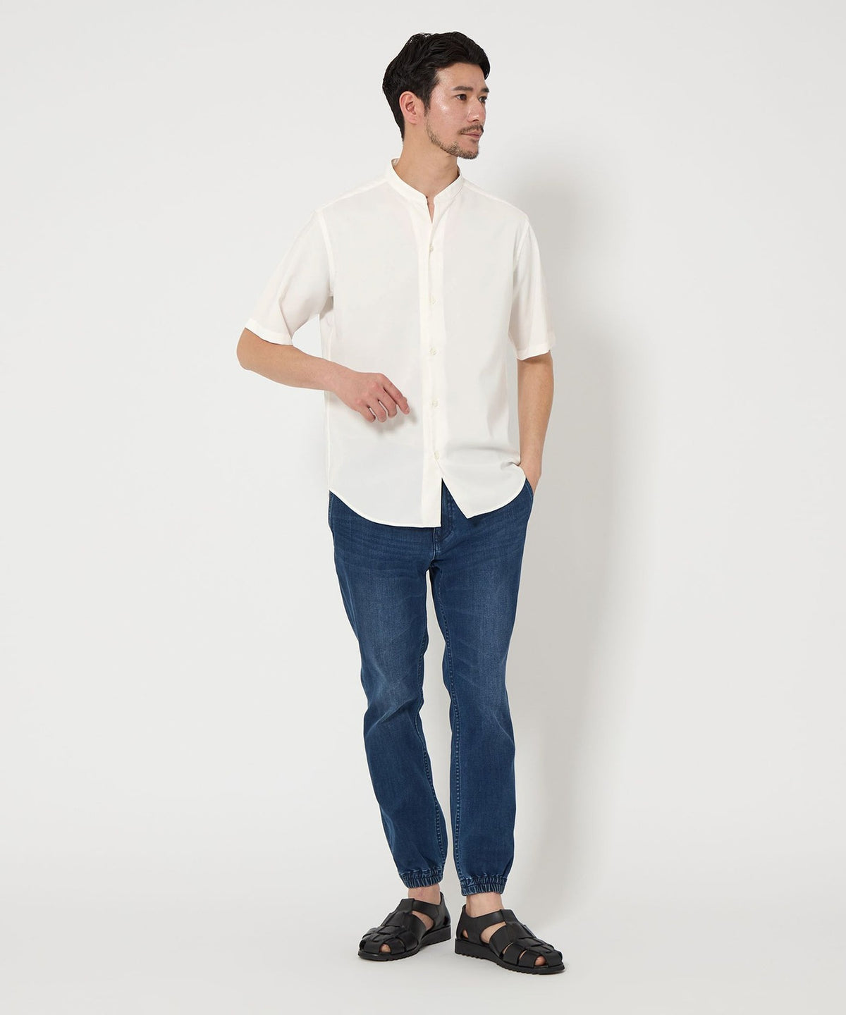 【WEB限定 WARDROBE SMART】ドレープ バンドカラー スキッパーシャツ