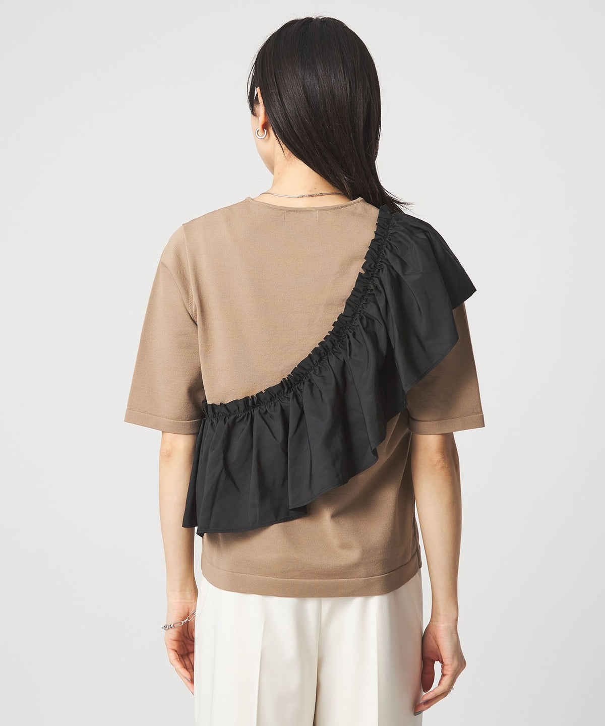 Washable Frill Panel 3/4 Sleeve Knit Pullover