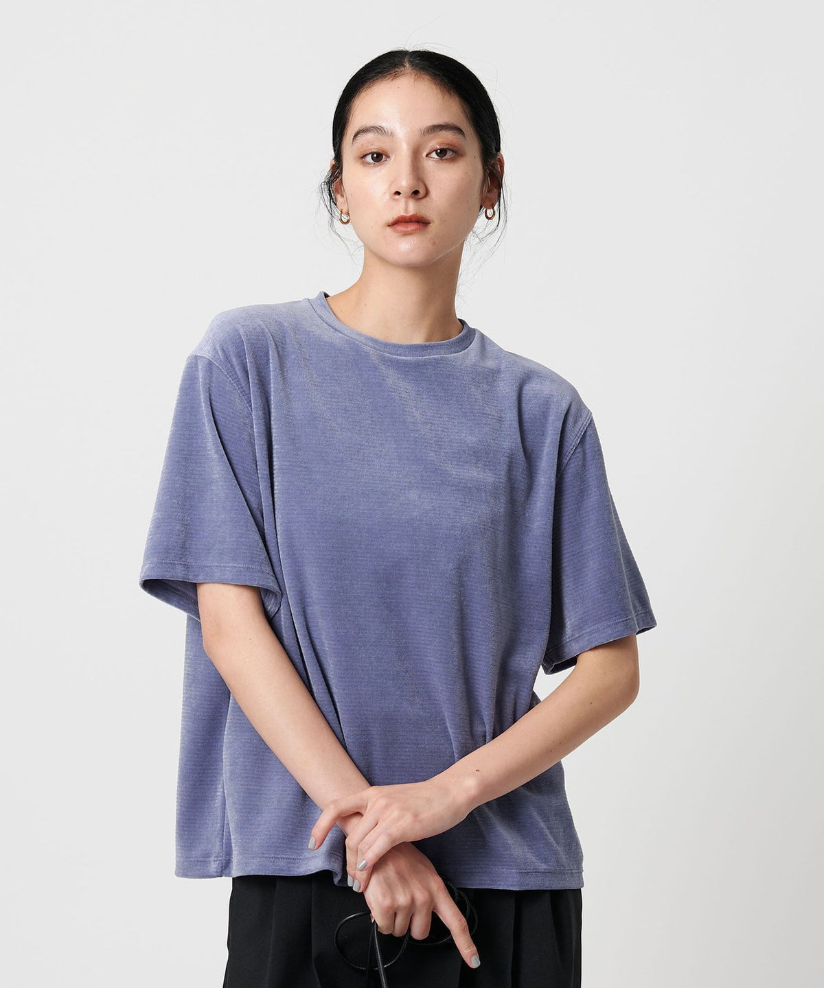ポリエステルコットン ベロアボーダーTシャツ