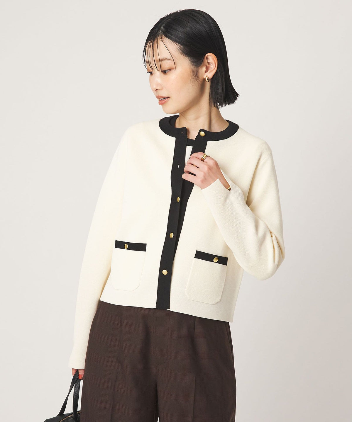 Structured Collarless Knit Cardigan