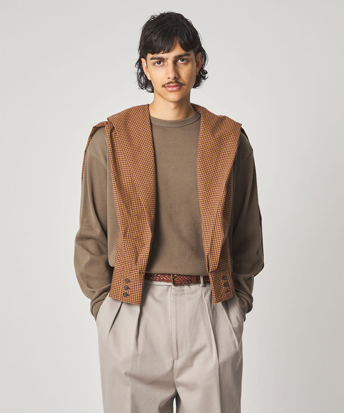 <Steven Alan> Ladder Thermal Crew Neck Cut-and-Sew Top NARROW