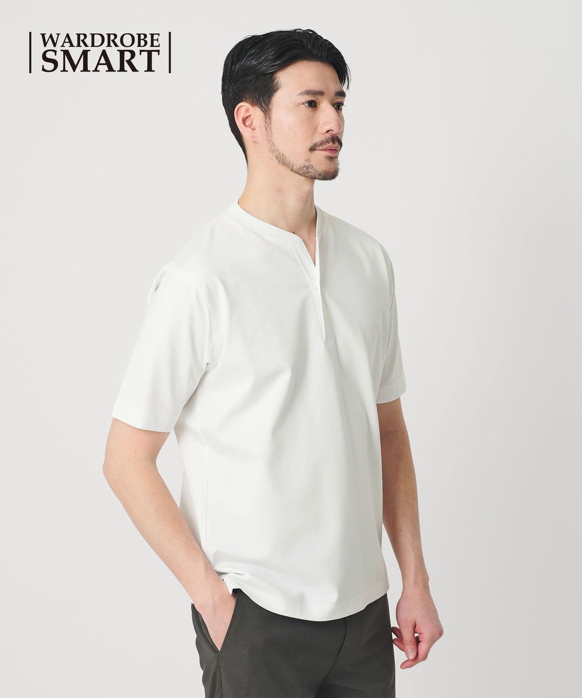 【WEB限定 WARDROBE SMART】クール ハイゲージ モクロディ ヘンリーネック カットソー【抗菌防臭・接触冷感】