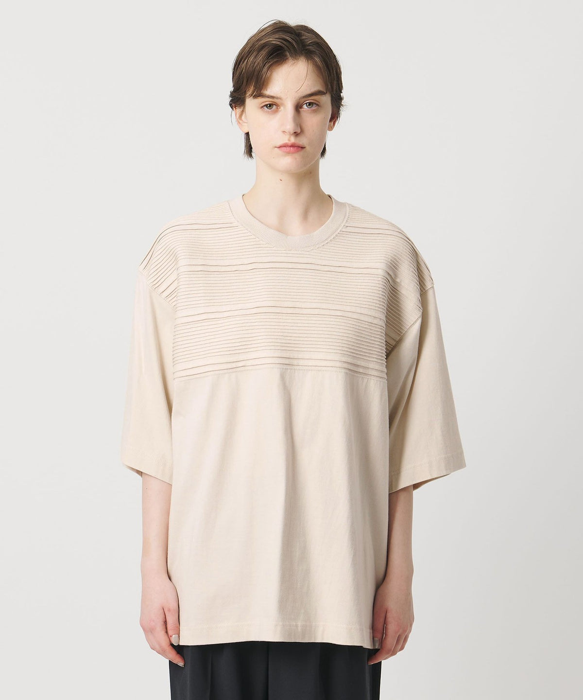<Pheeta> Pearl Half-Sleeve Cut-and-Sew Top - UNISEX - / 015CMen-PT3