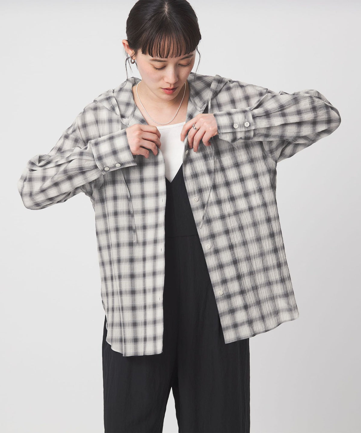 WEB Limited <at ease> Hood Check Shirt