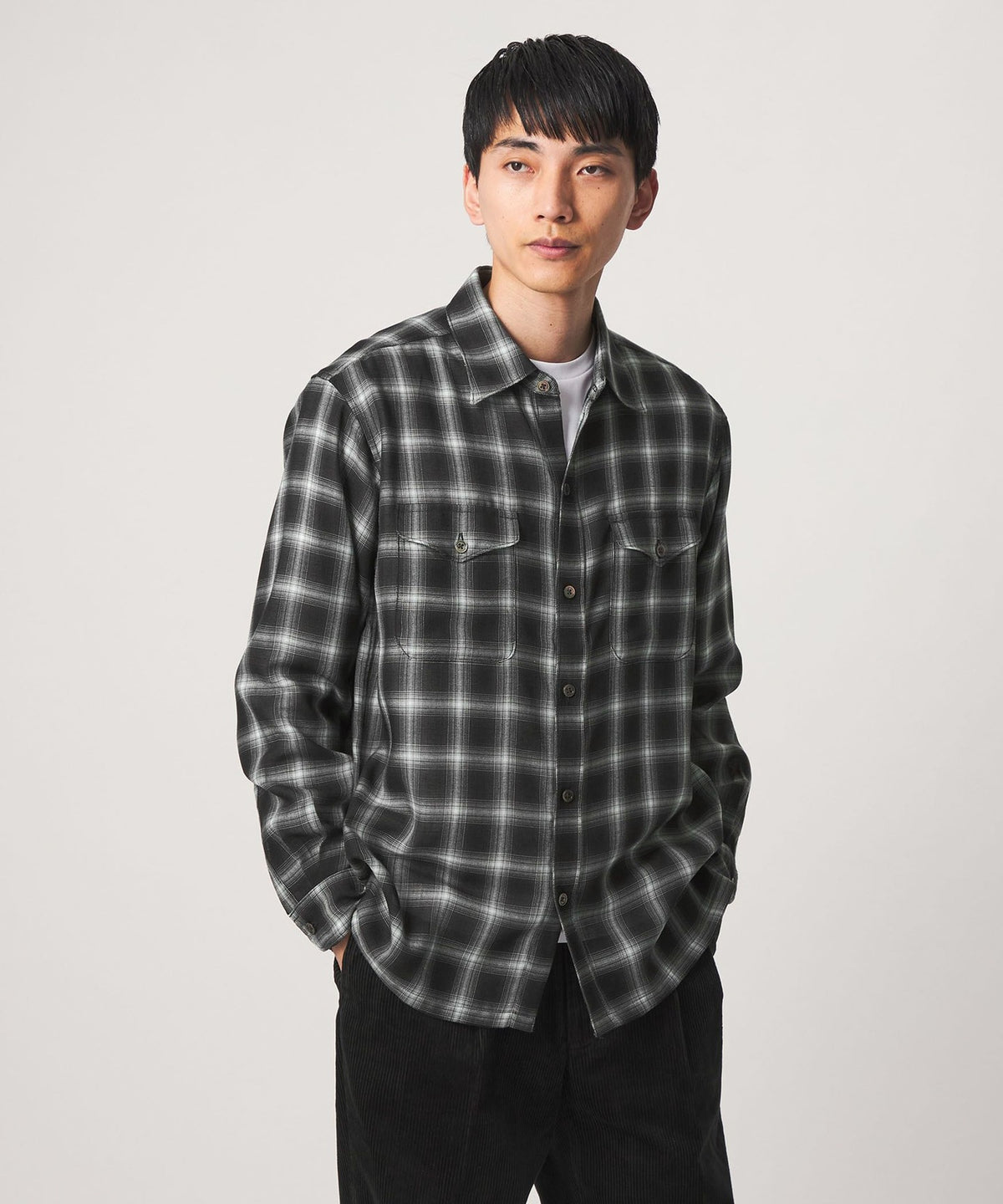 P/CU/W 渐变格纹双翻盖口袋衬衫