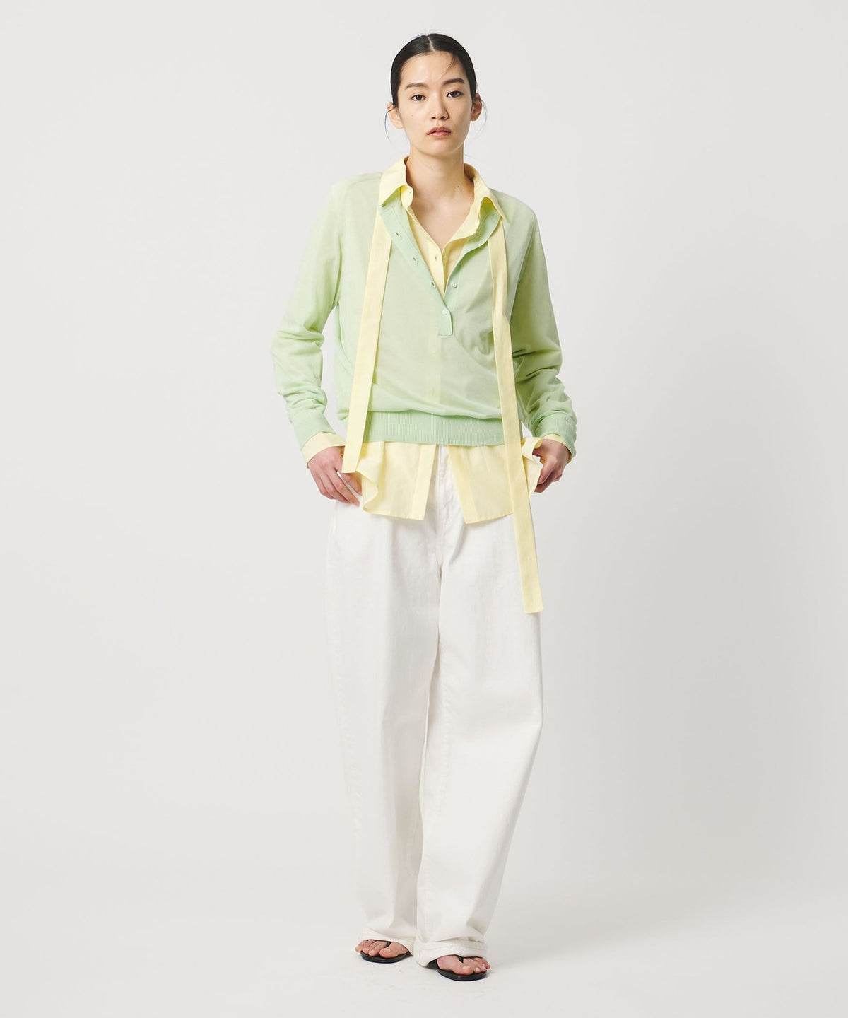 <AEWEN MATOPH>シアーヘンリーネックニット ‐ ウォッシャブル ‐