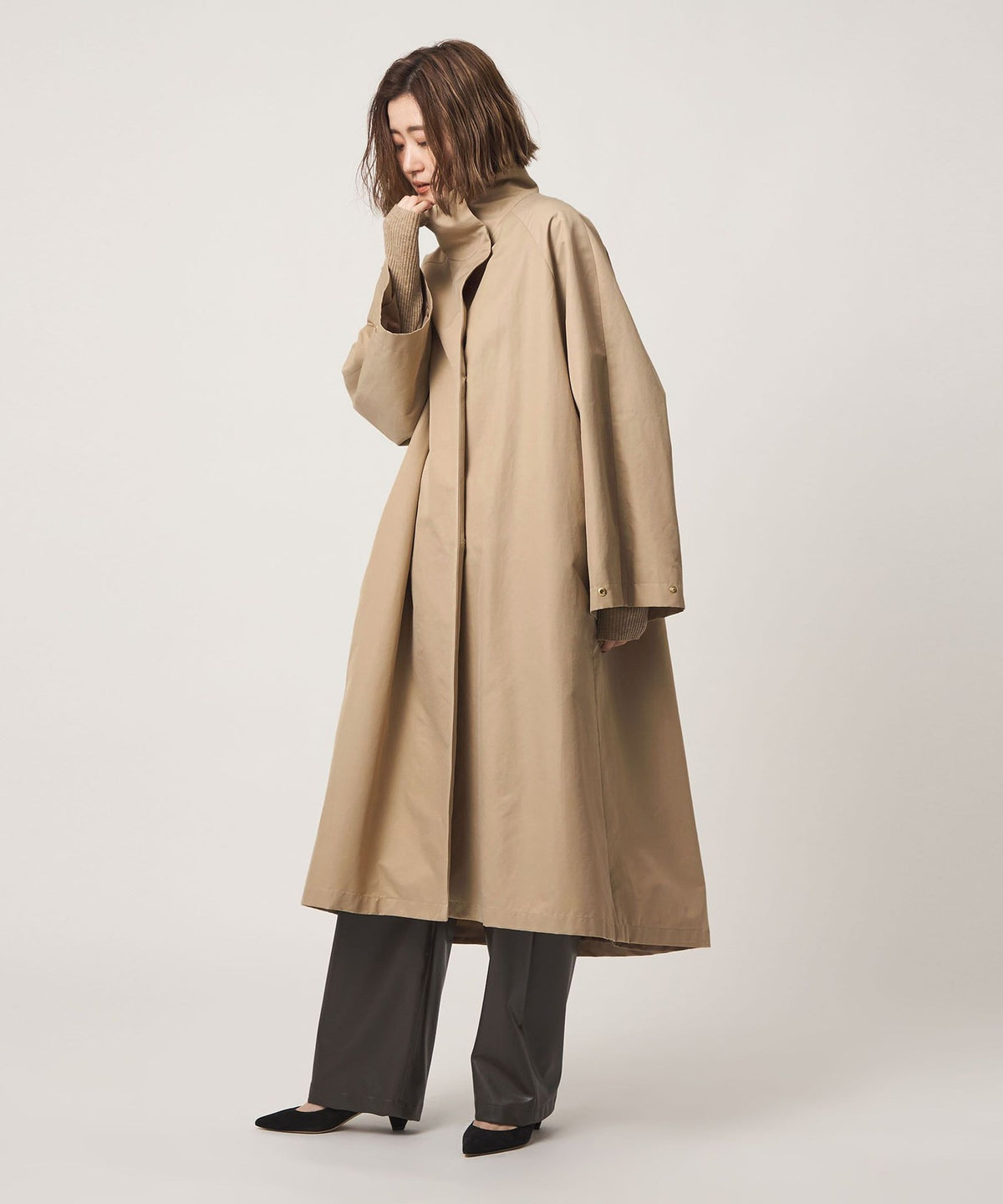 <conte> Stand Collar Long Coat