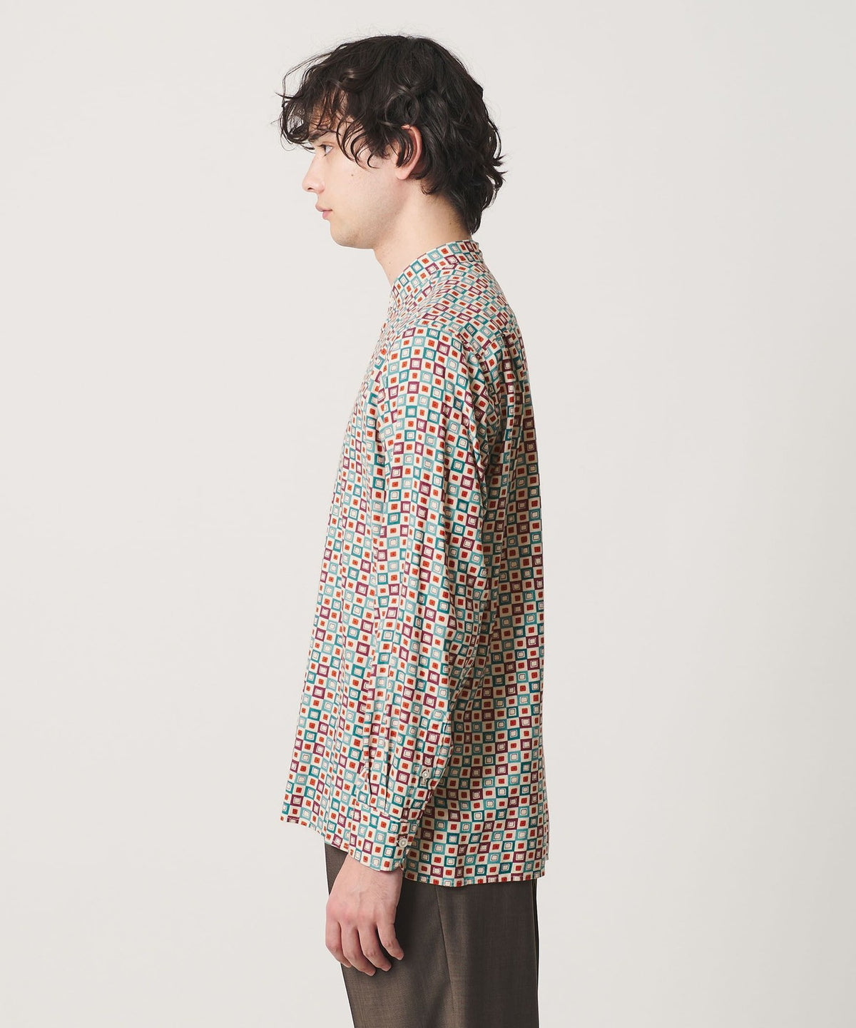 Geometric Print Band Collar Shirt
