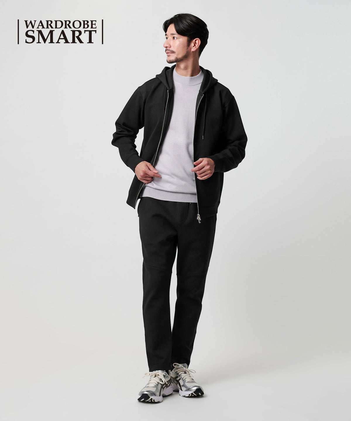 【WARDROBE SMART】Sudadera con capucha con cremallera de doble punto/Combinable con conjunto