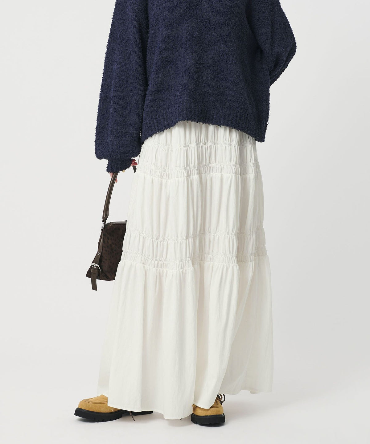 Rayon Blend Shirred Long Skirt