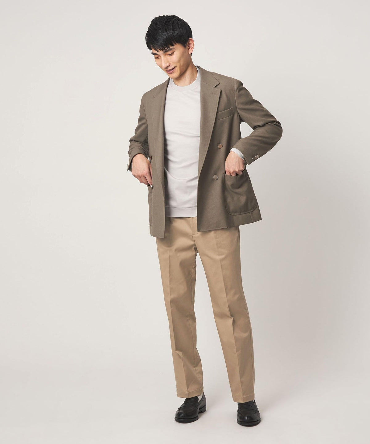 Cotton Polyurethane 1-Pleat Chino Trousers