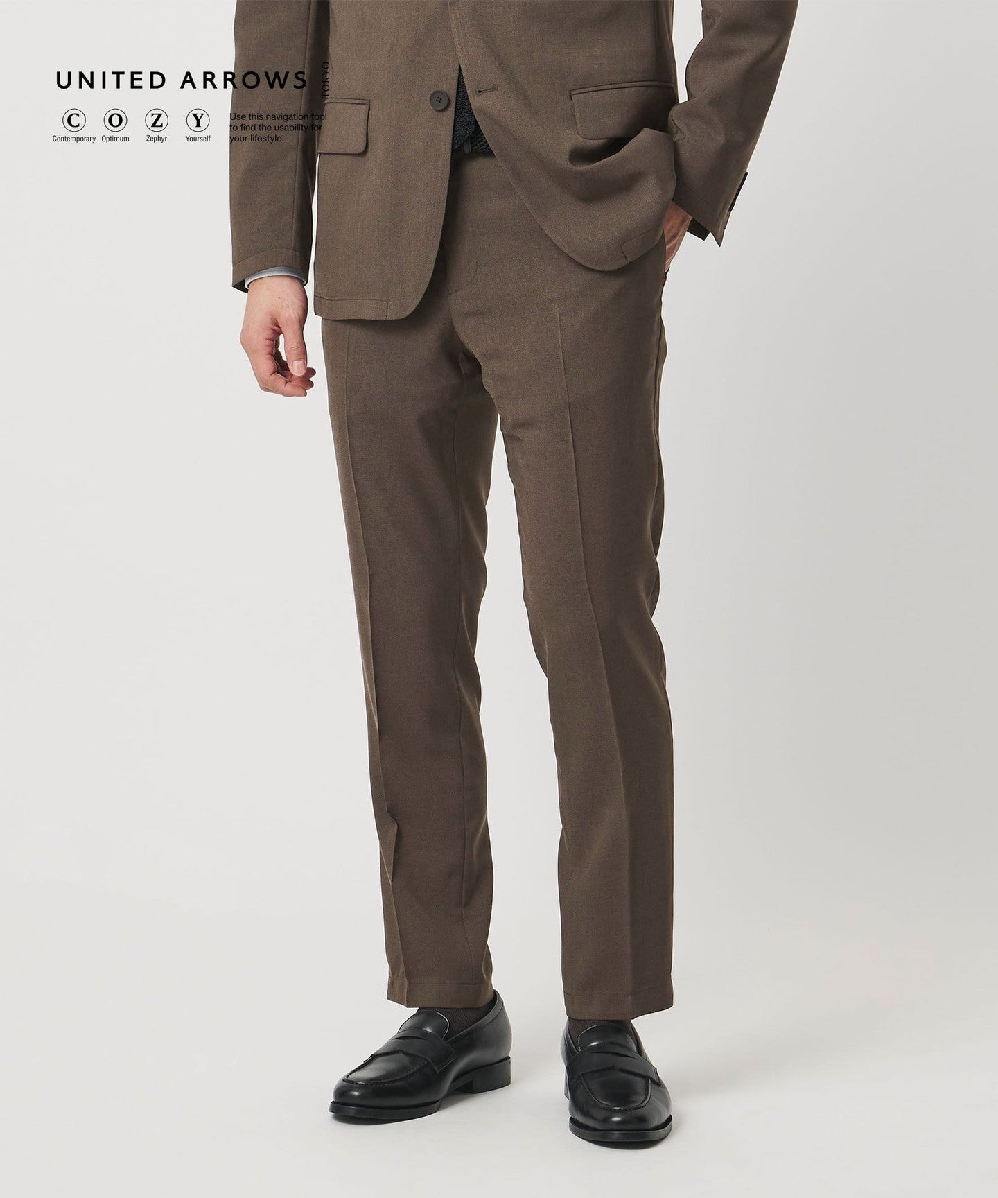 ウールルック ノープリーツ テーパード パンツ UA COZY ウォッシャブル