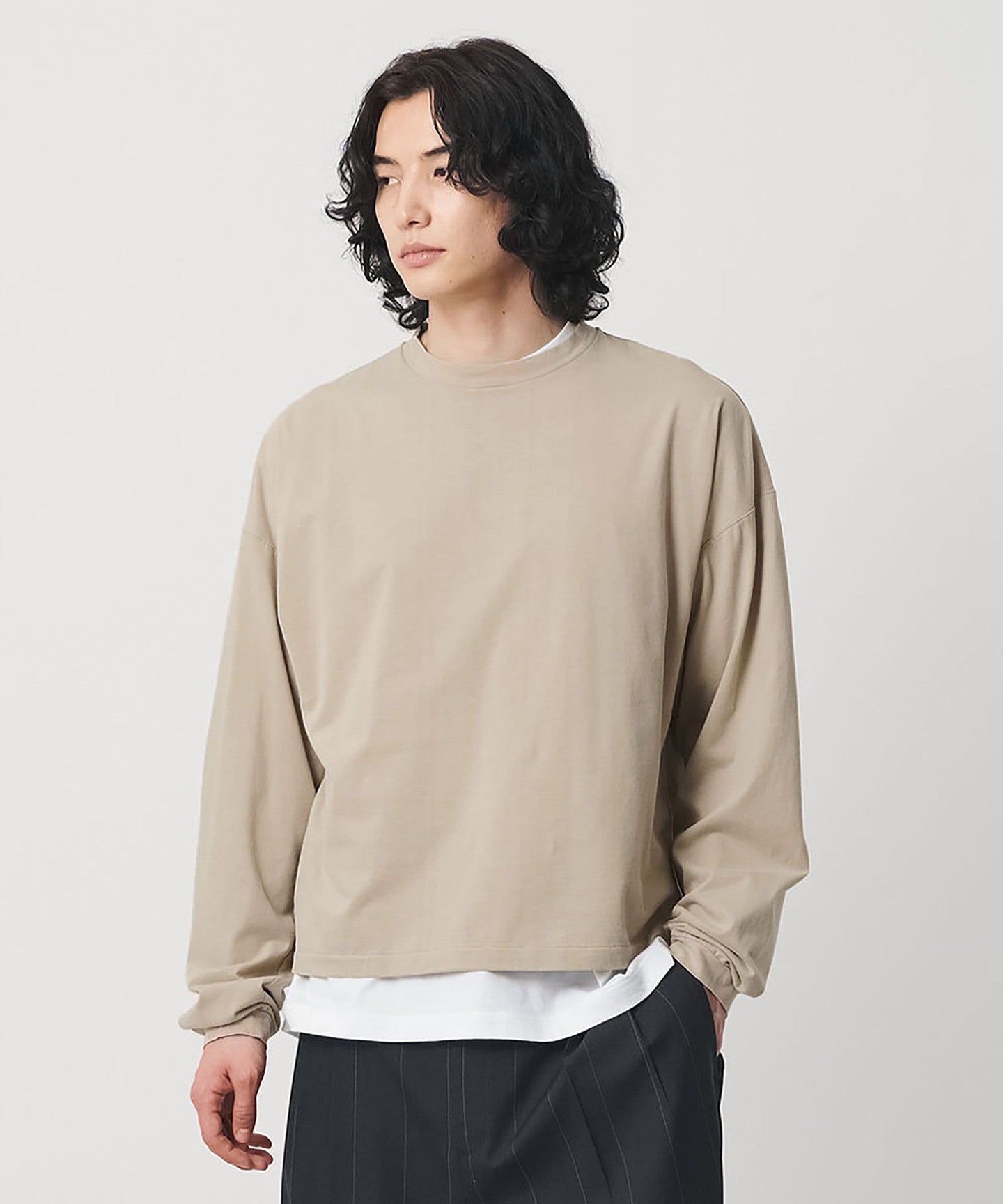 BEAUTY&YOUTH UNITED ARROWS - acs H]Micro Powdery Cropped Crew Neck - UNITED ARROWS