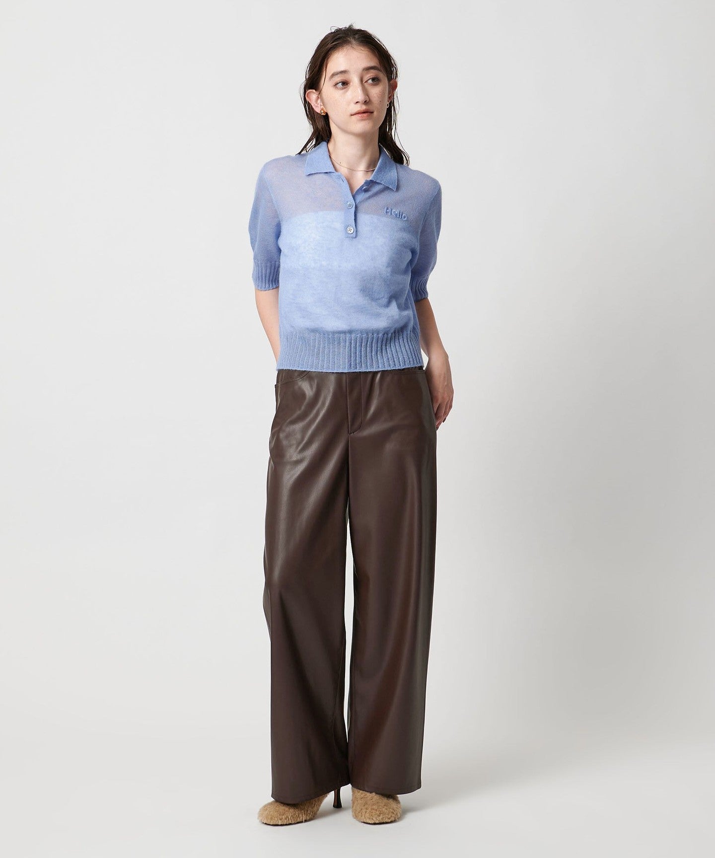 Leather-Like Straight PANTS Washable