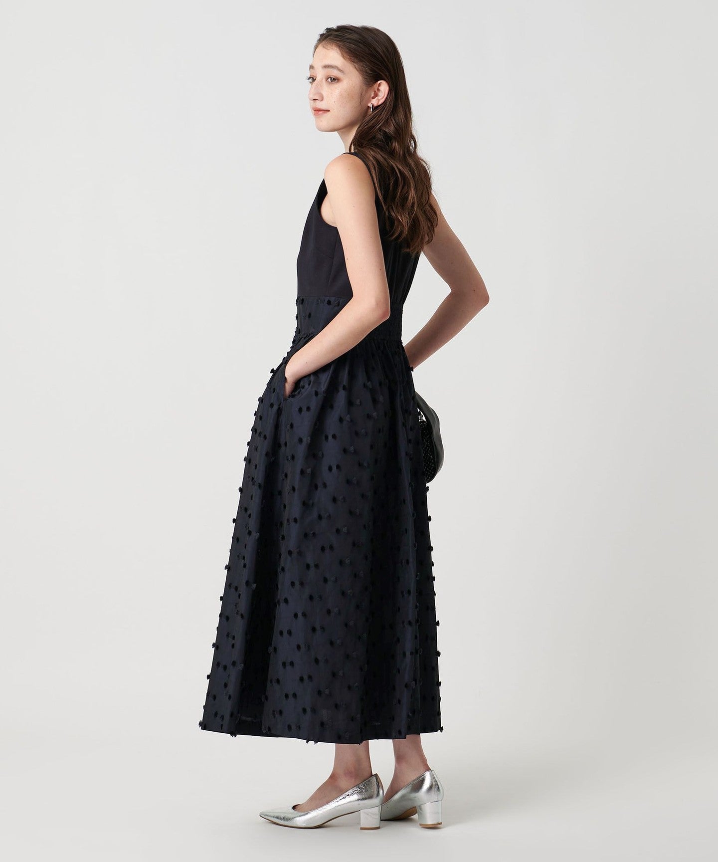 RIBBON Cut Jacquard Combo DRESS -Washable- - UNITED ARROWS