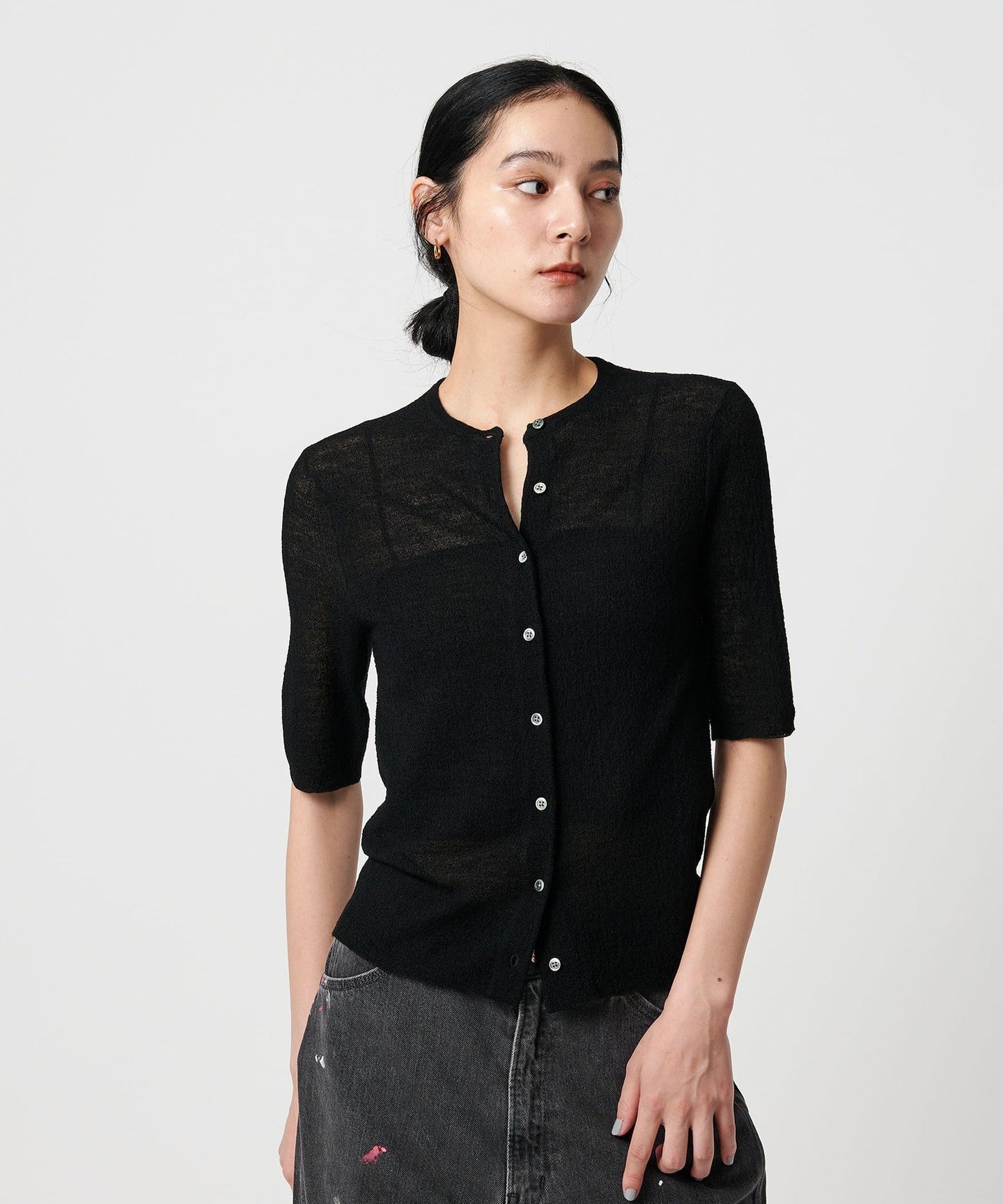 WoolNylon Crew Neck Half Sleeve CARDIGAN - UNITED ARROWS