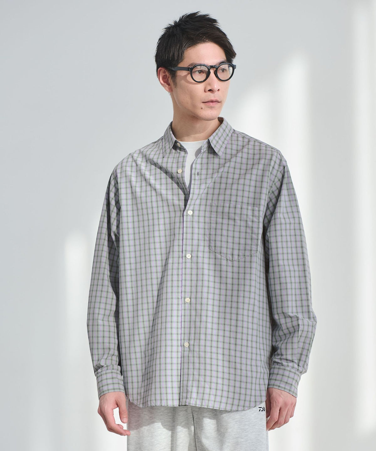 Nylon Cotton Check Relaxed Fit Long Sleeve Shirt