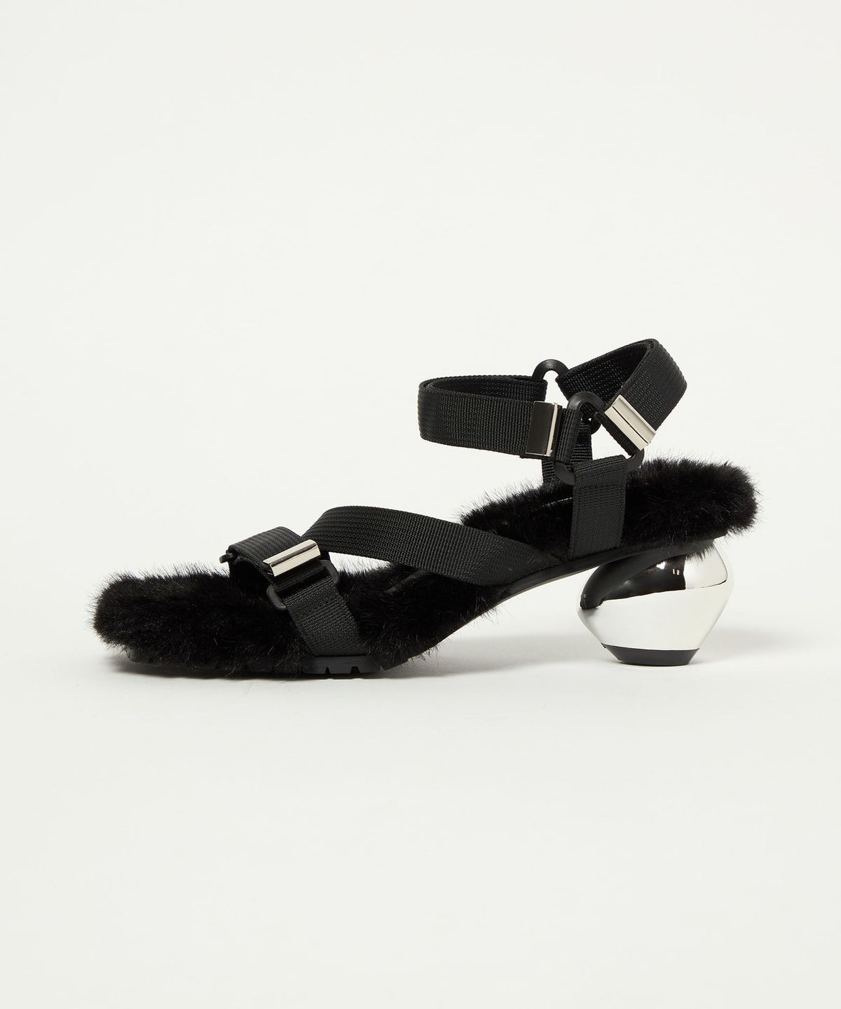 <SY> Metal Heel Faux Fur Sandals 50↑