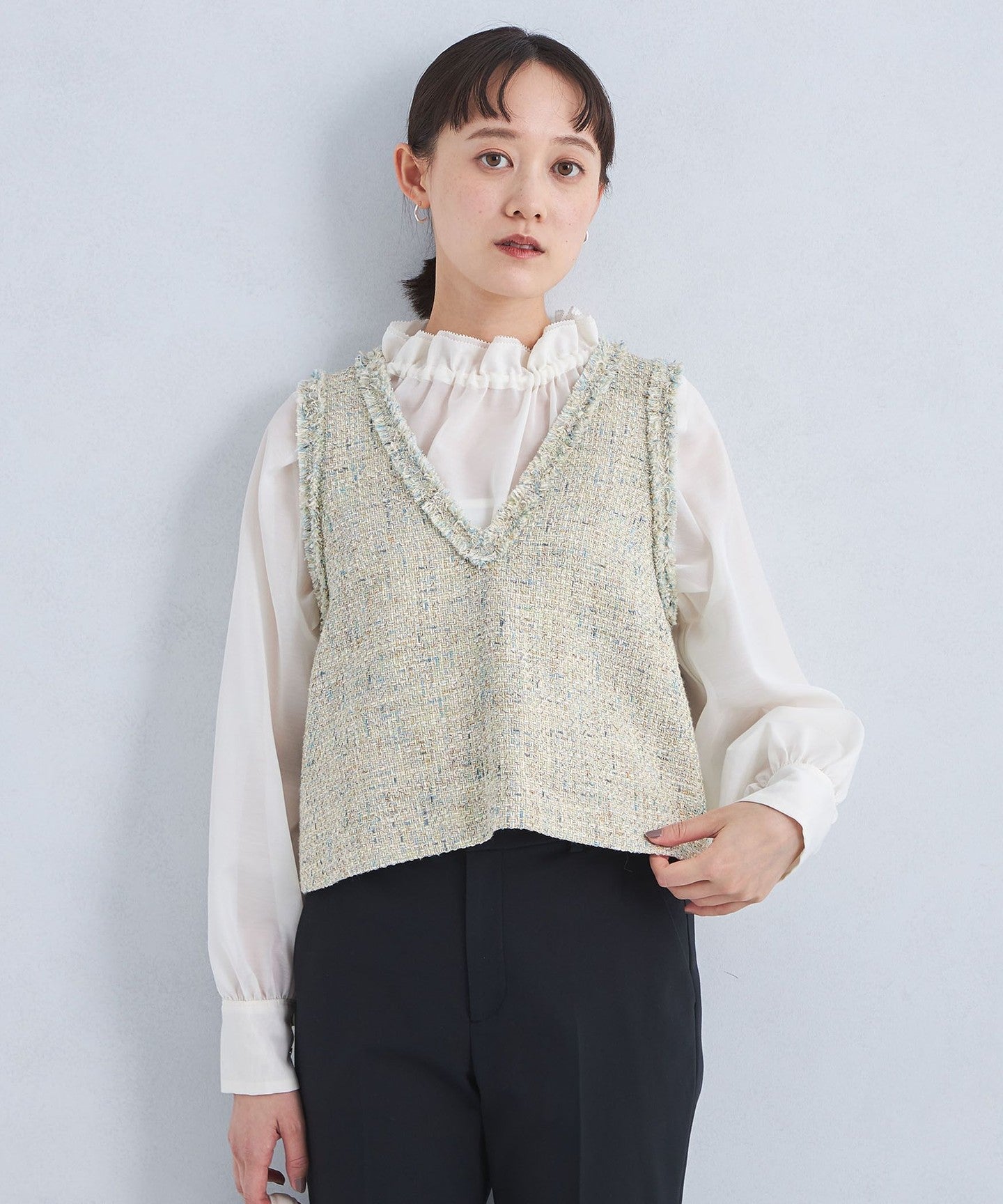 Mix Tweed-Like Short Vest - UNITED ARROWS