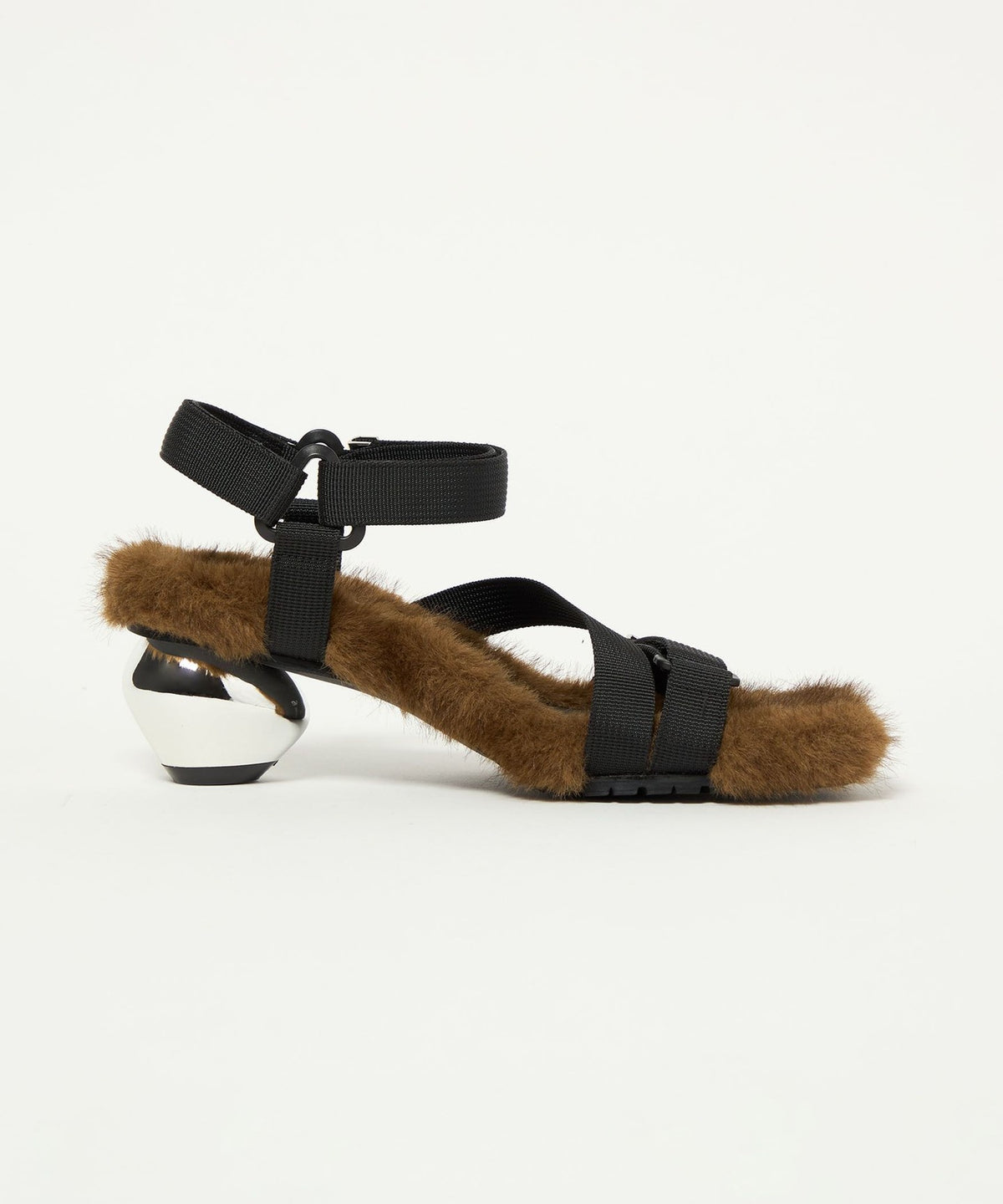 <SY> Metal Heel Faux Fur Sandals 50↑